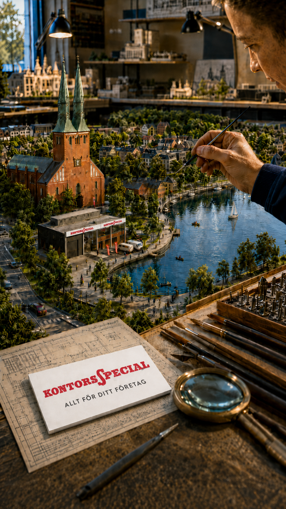 Detaljerad Wall Stories-miljö med stad, vatten och mänskligt hantverk i fokus.