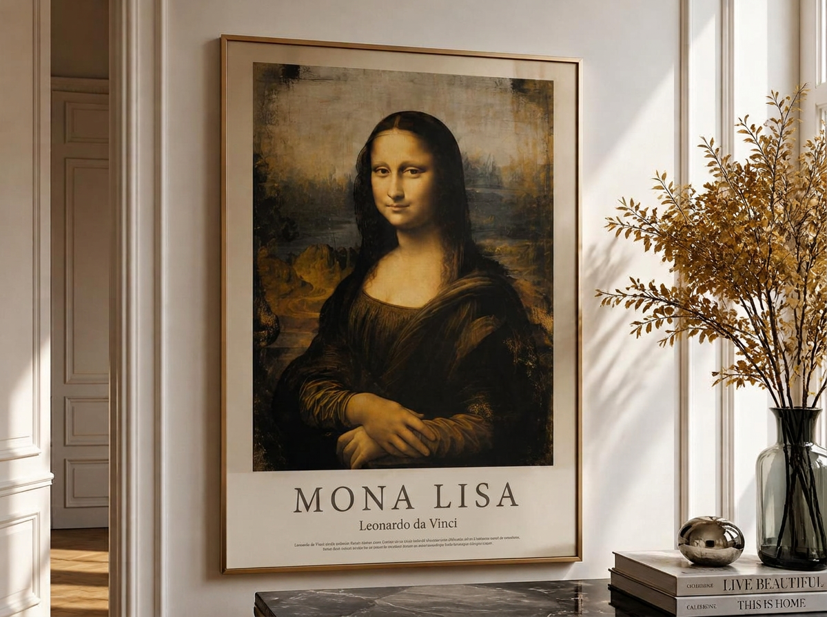 Modern tolkning av Mona Lisa som väggkonst — en berättelse på en vägg.